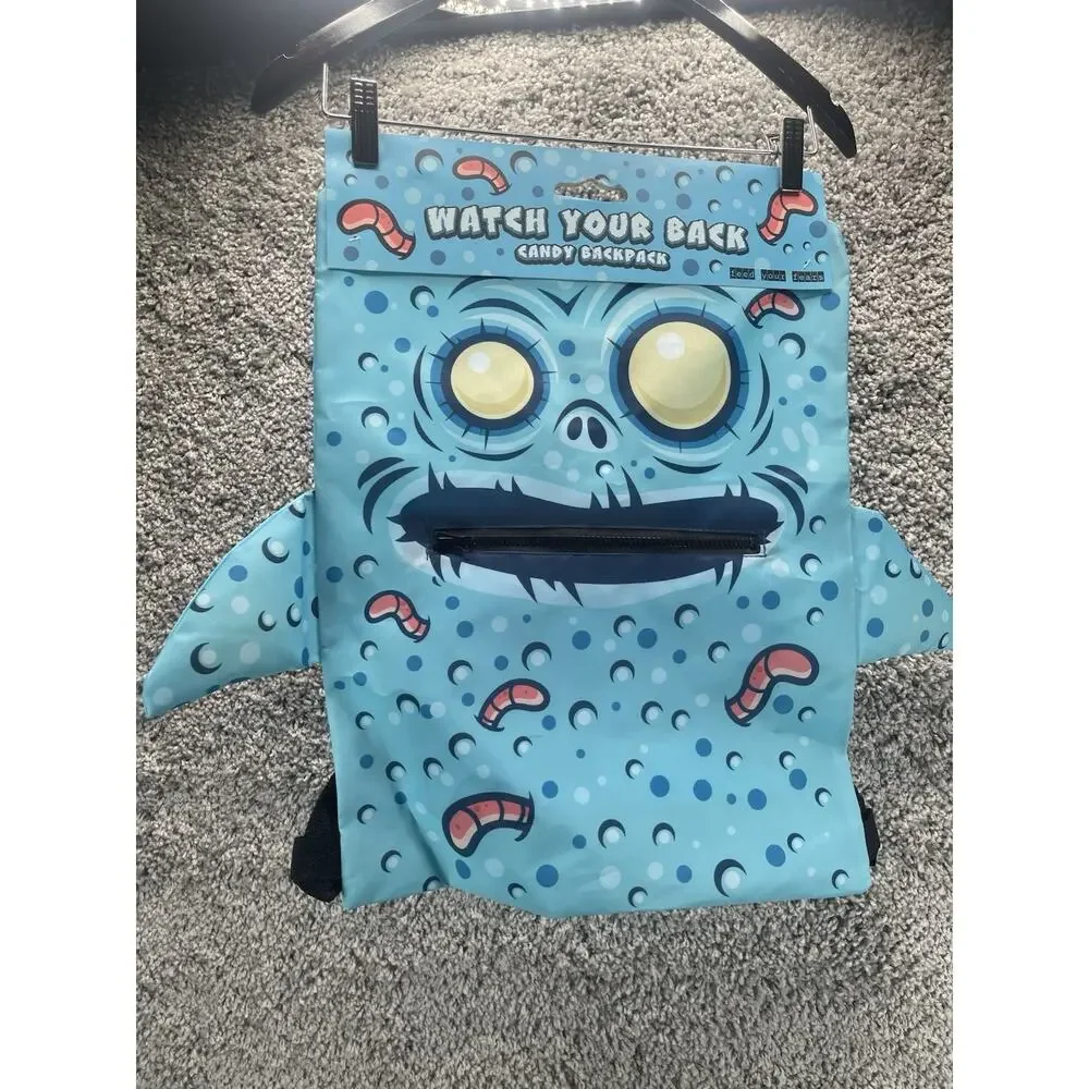 Halloween Candy Backpack Wormy Wally Watch Your Back Light Blue Worm Monster Nwt